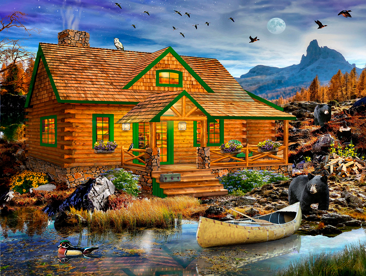 Blue Mountain Cabin Lakes & Rivers Jigsaw Puzzle