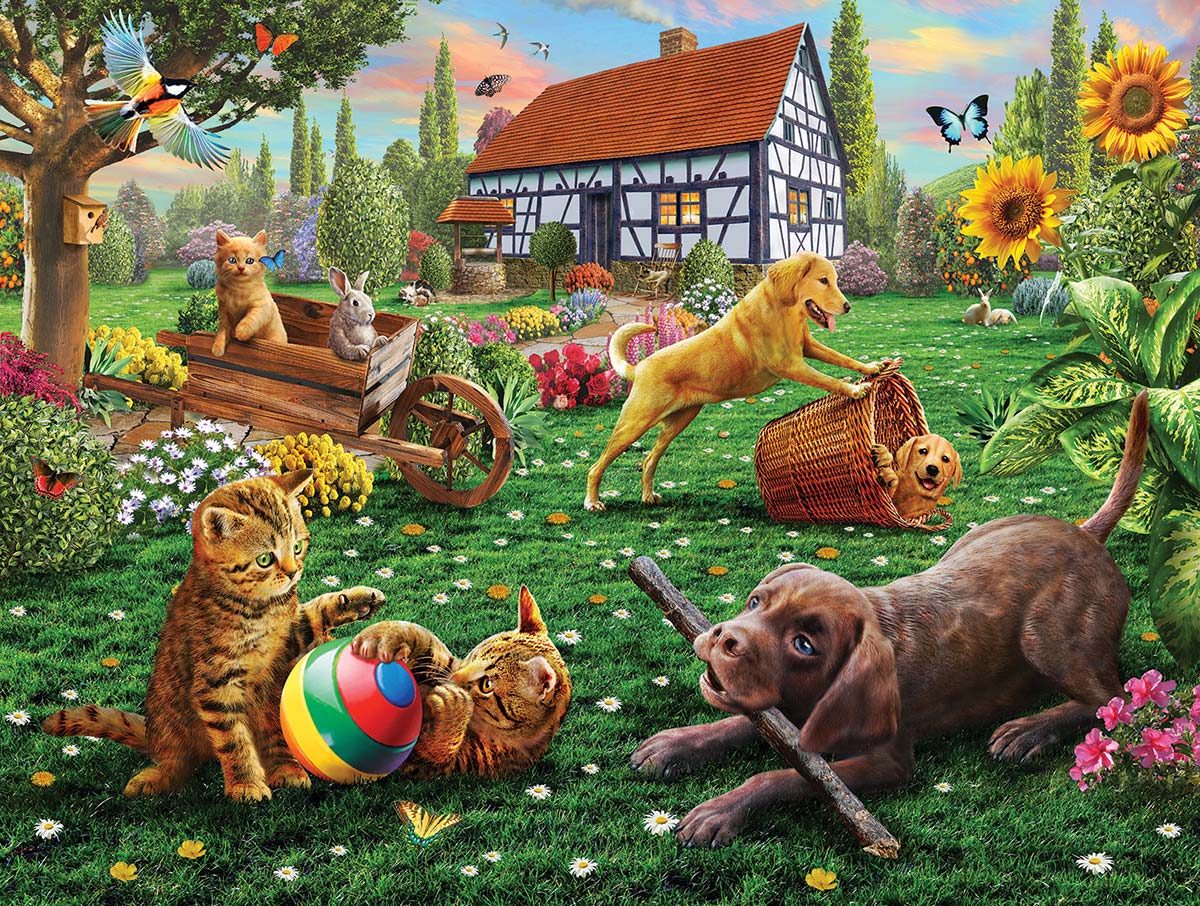 Dogs and Cats at Play, 500 Pieces, SunsOut Puzzle Warehouse