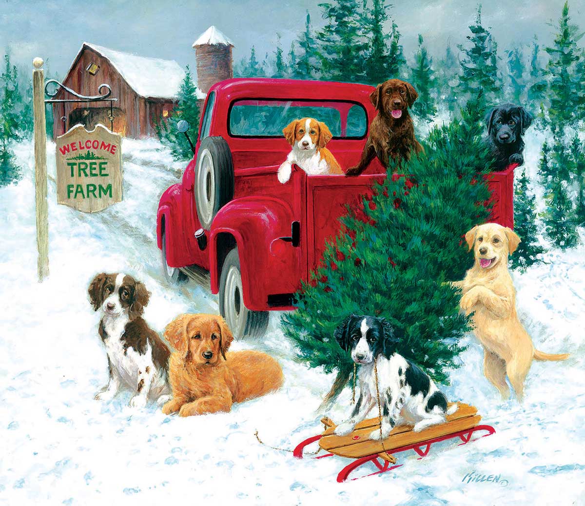 Christmas Tree Farm Dogs Jigsaw Puzzle