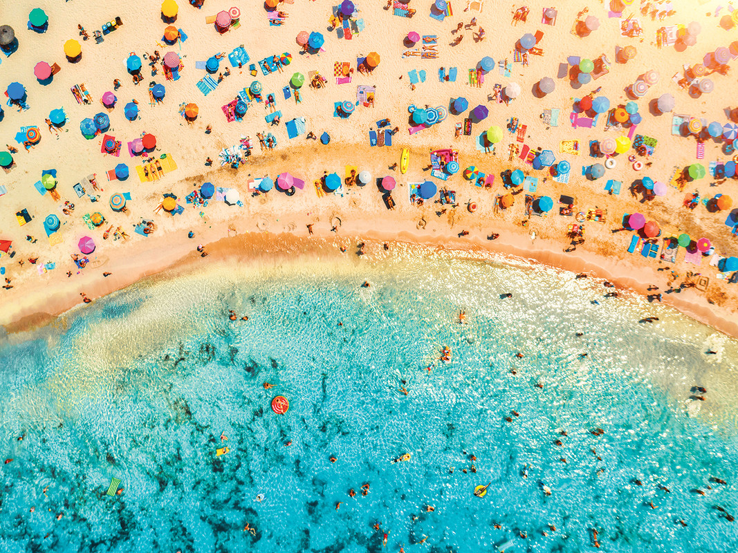 Kodak 350 - Aerial View of Sandy Beach with Colorful Umbrellas People Jigsaw Puzzle