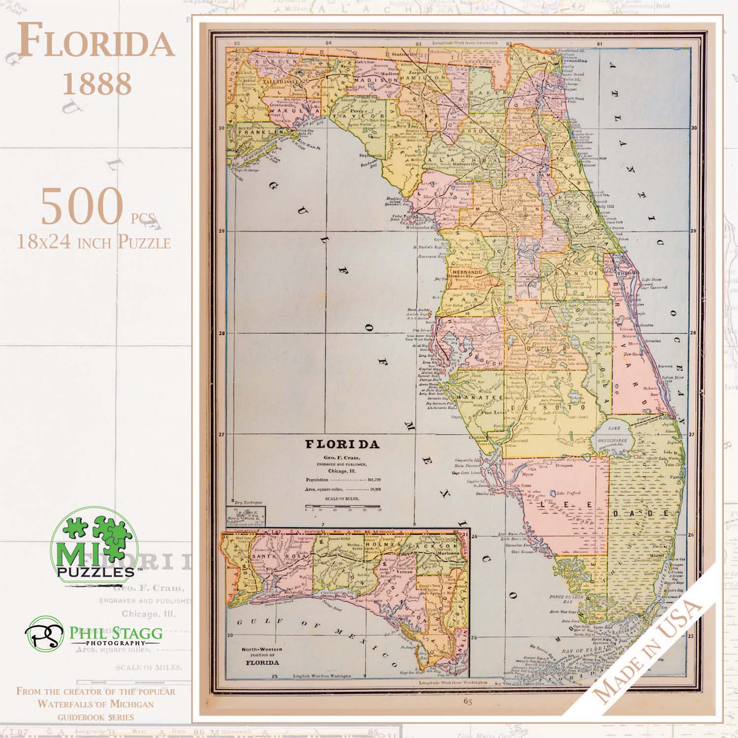 Florida 1888 Maps & Geography Jigsaw Puzzle
