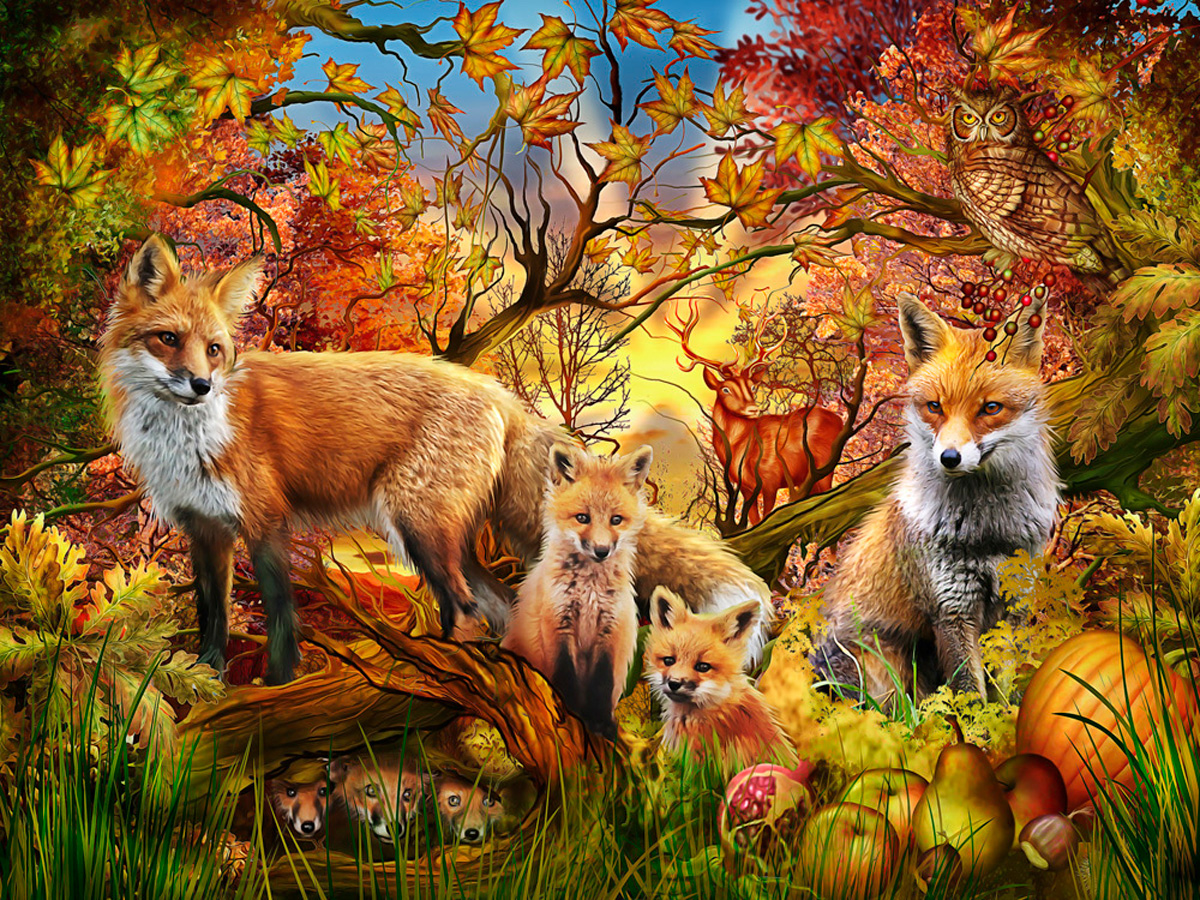 Осенний пейзаж с животными