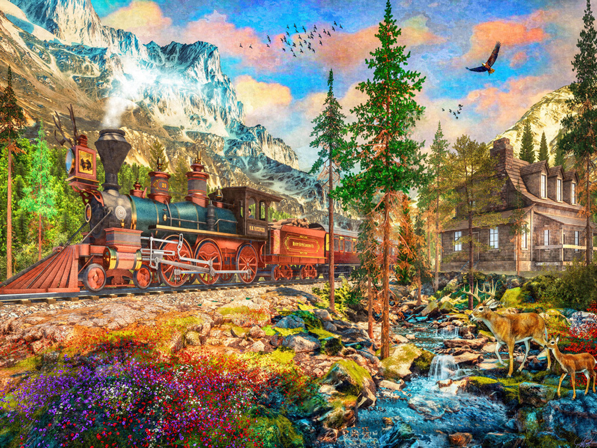 Mountain Train Mountain Jigsaw Puzzle
