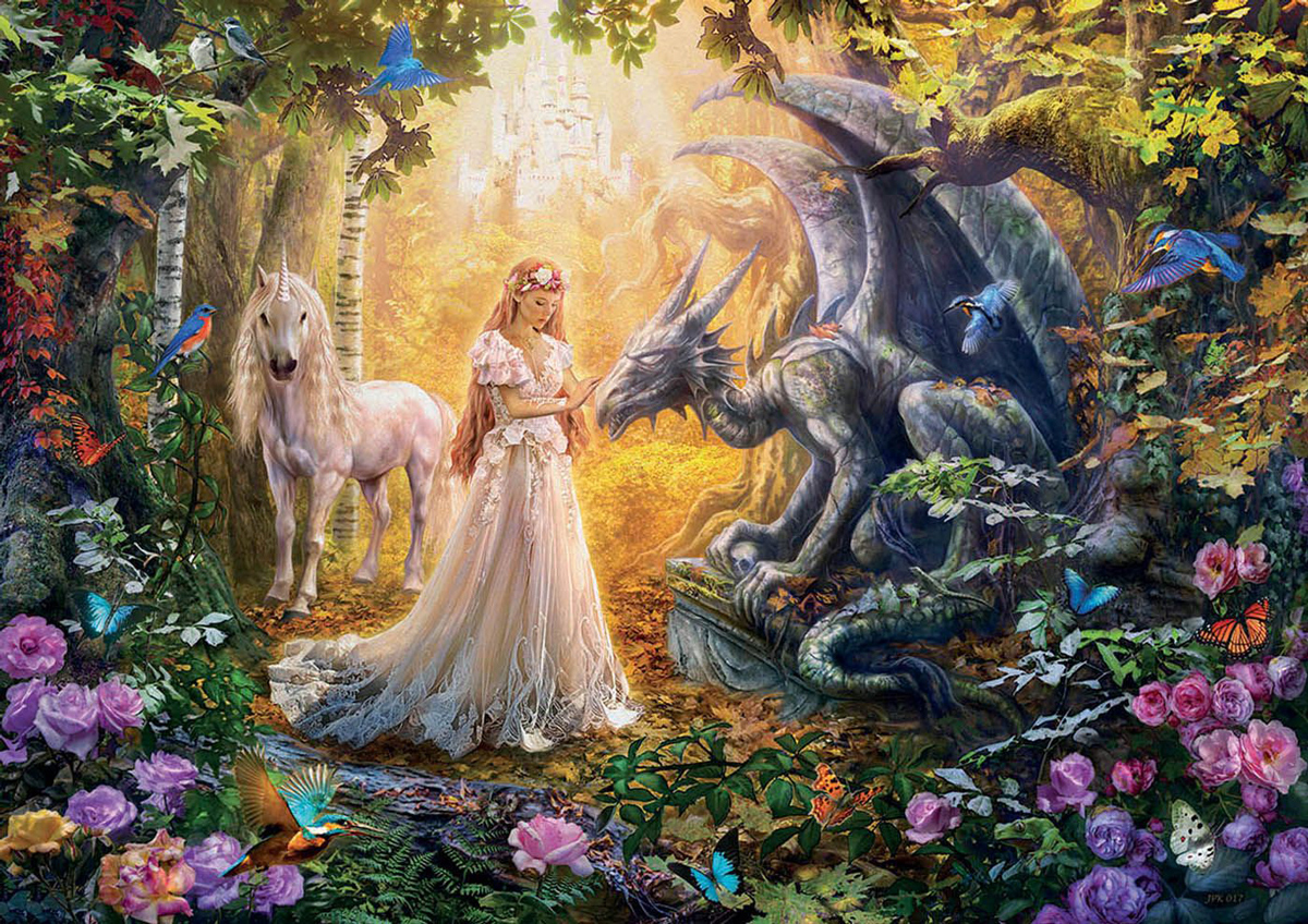 Dragon Princess and Unicorn Dragon Jigsaw Puzzle
