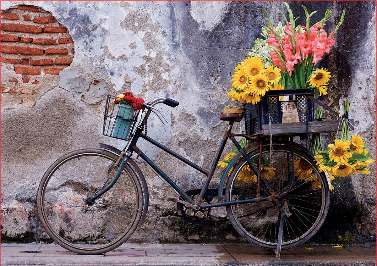 Bicycle With Flowers Street Scene Jigsaw Puzzle