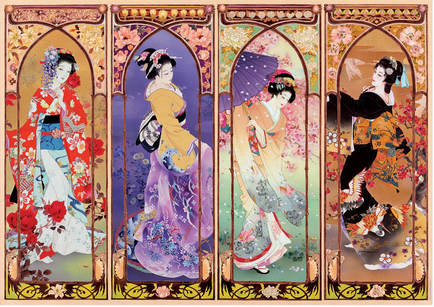 Japanese Collage Asian Art Jigsaw Puzzle