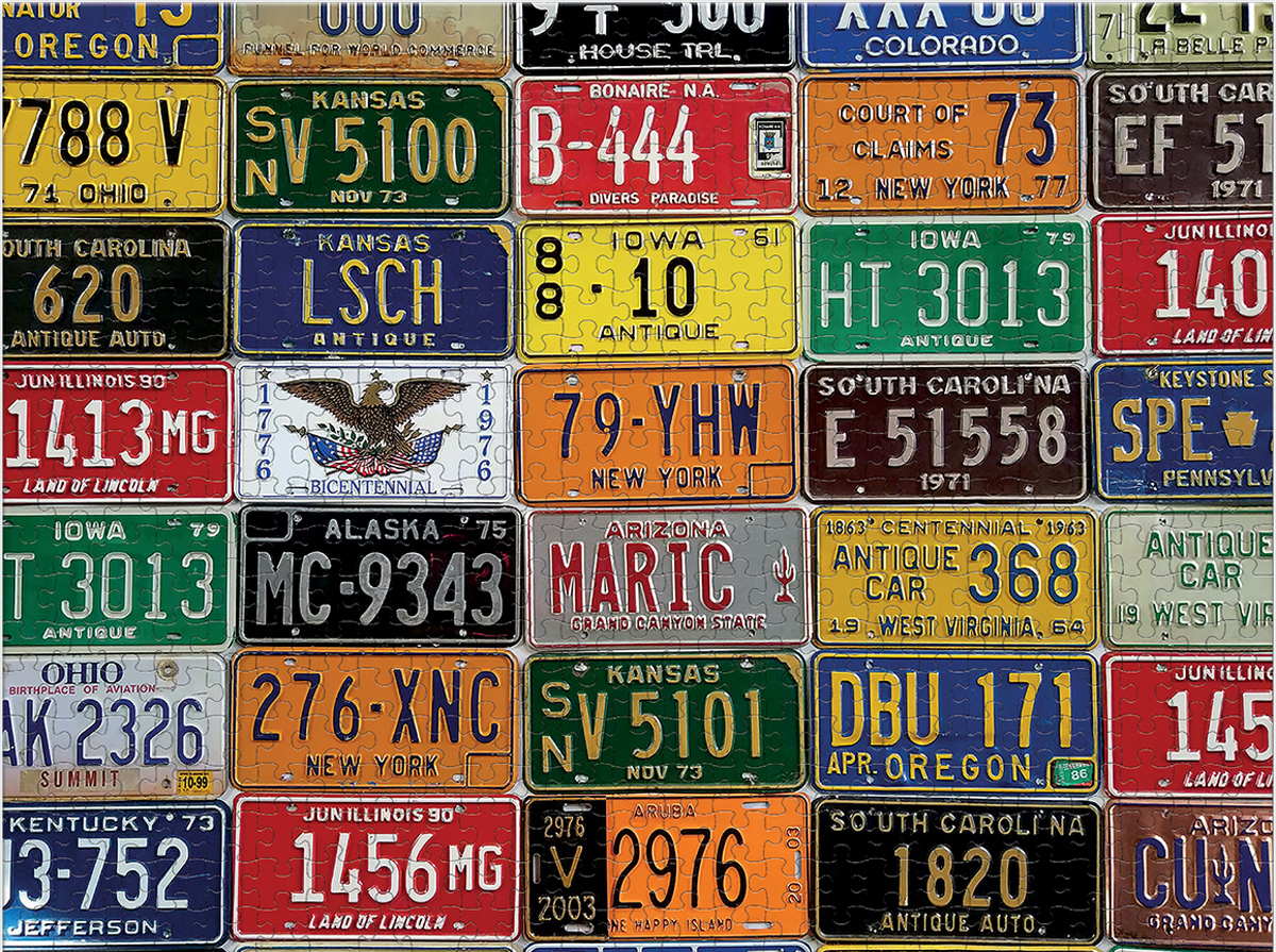 Vintage License Plates - Scratch and Dent Vehicles Jigsaw Puzzle