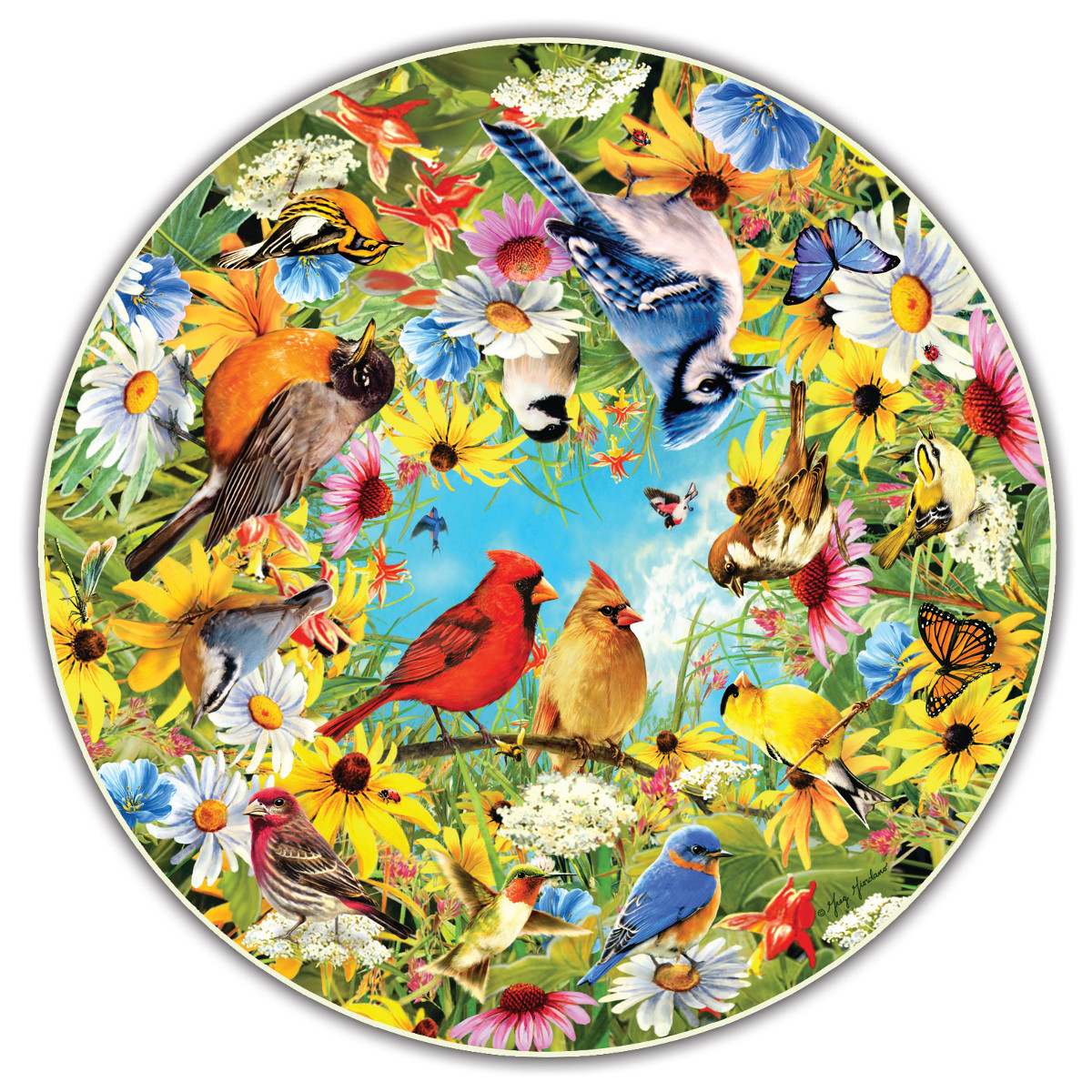 Backyard Birds (Round Table Puzzle) Birds Jigsaw Puzzle