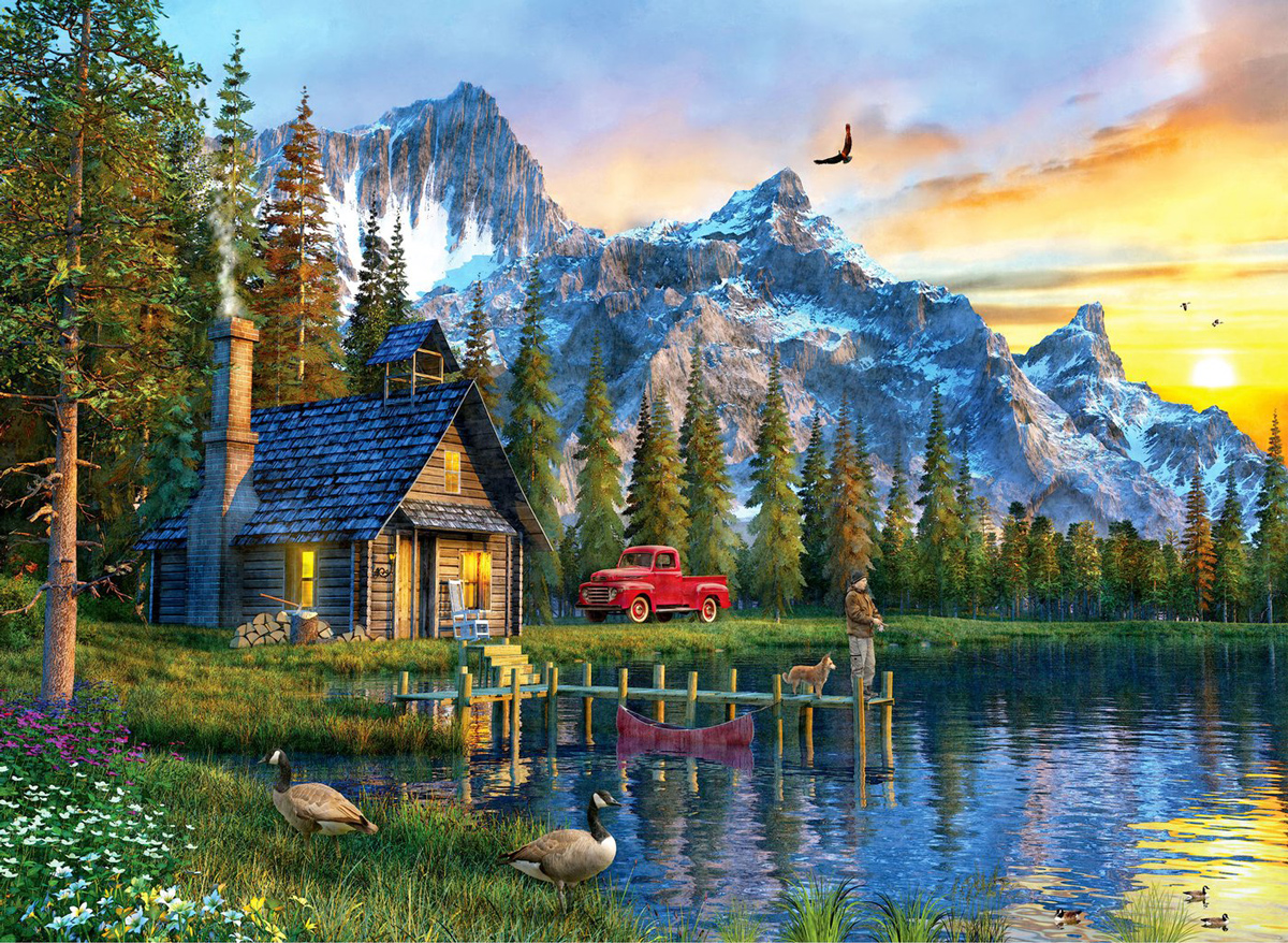 Sunset Cabin - Scratch and Dent Mountain Jigsaw Puzzle