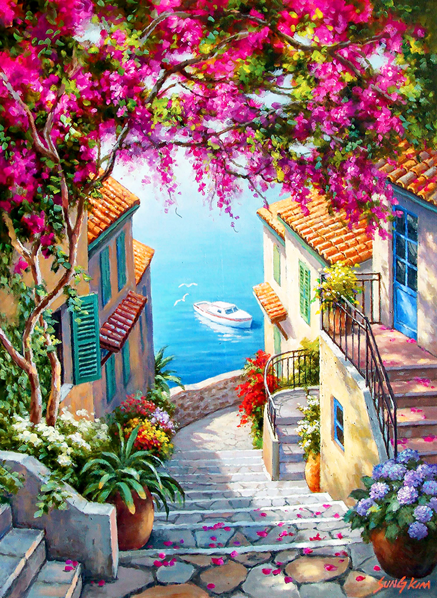 Stairs To The Sea Spring Jigsaw Puzzle