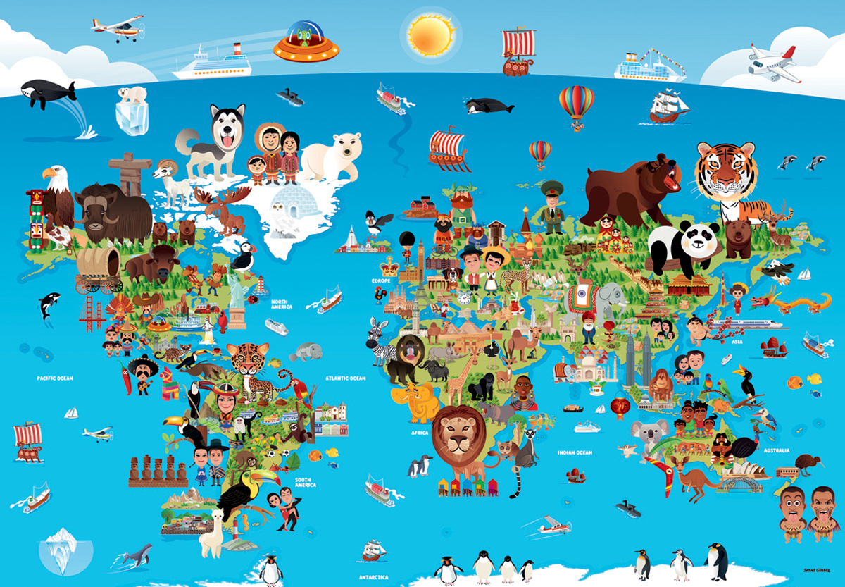 Cartoon World Map Educational Jigsaw Puzzle