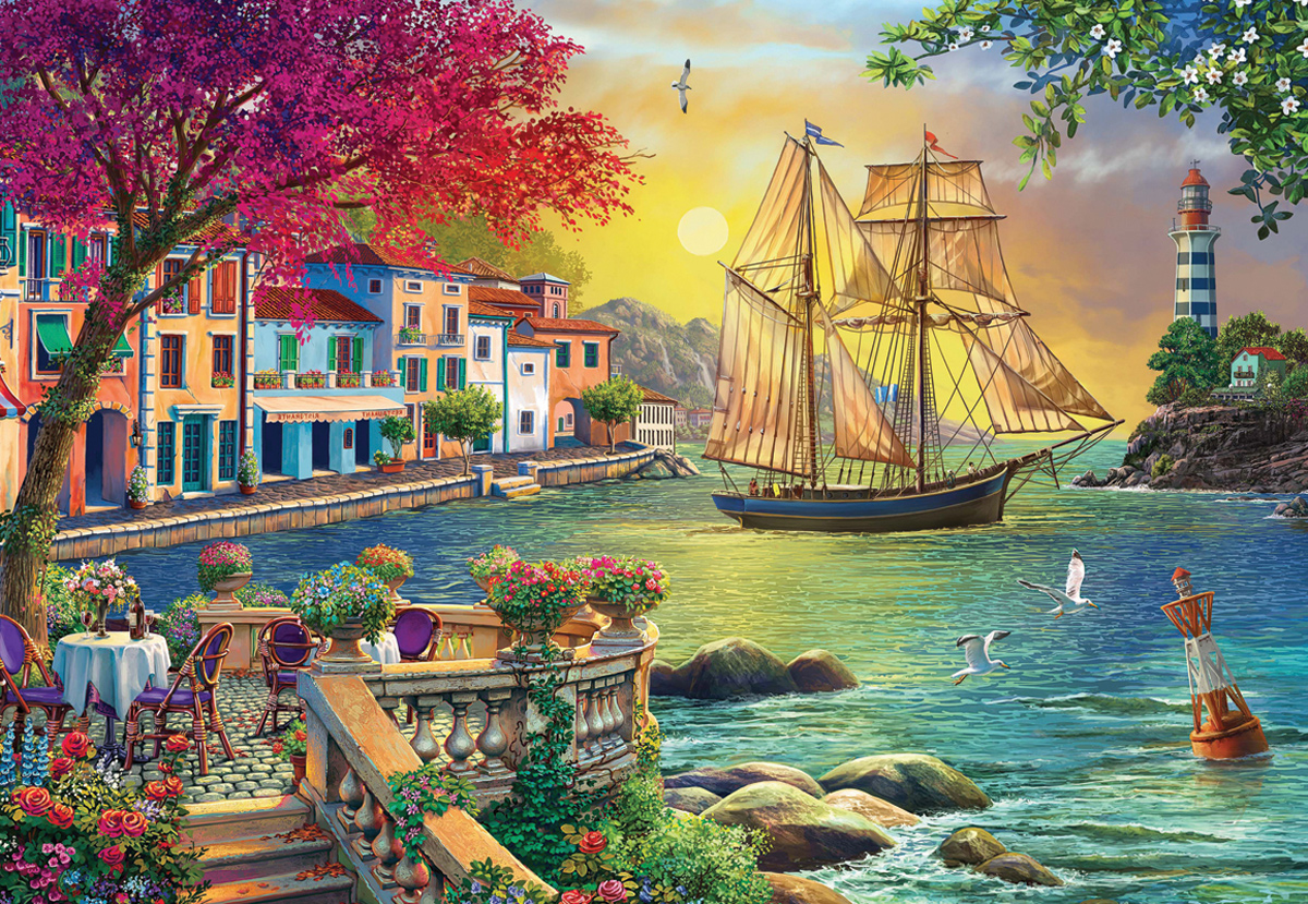 Beautiful Sunset in the Town - Scratch and Dent Lighthouse Jigsaw Puzzle