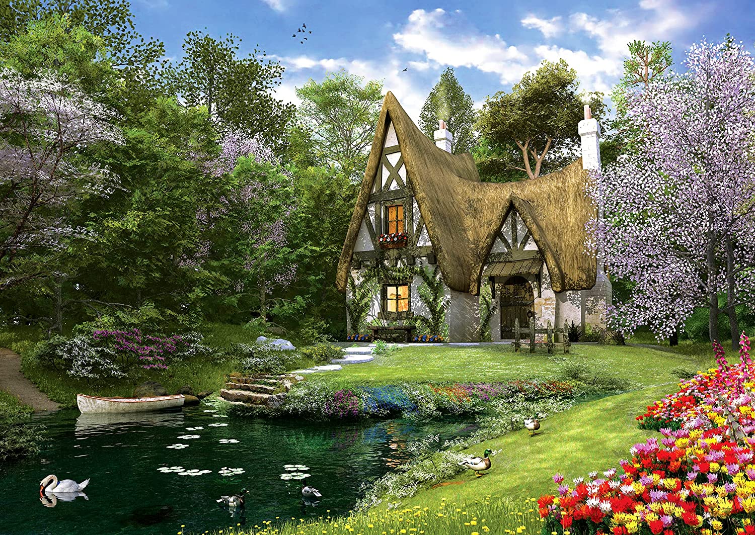Spring Lake Cottage Flower & Garden Jigsaw Puzzle