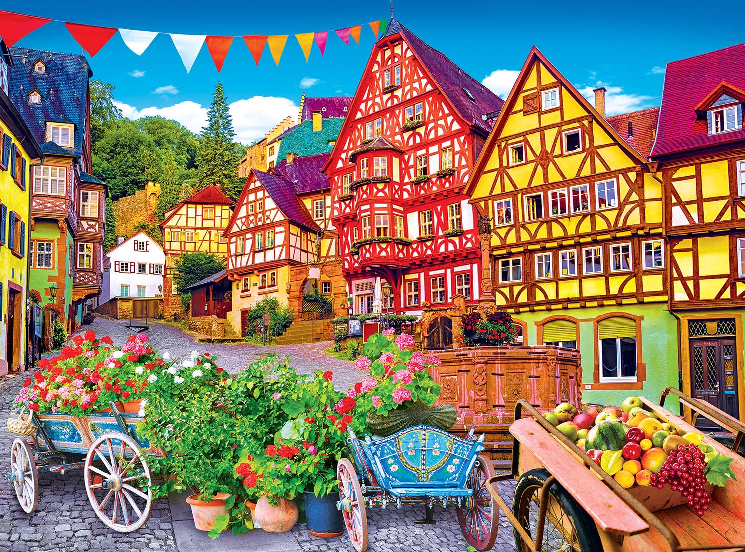 Colorful European Town - Scratch and Dent Flower & Garden Jigsaw Puzzle