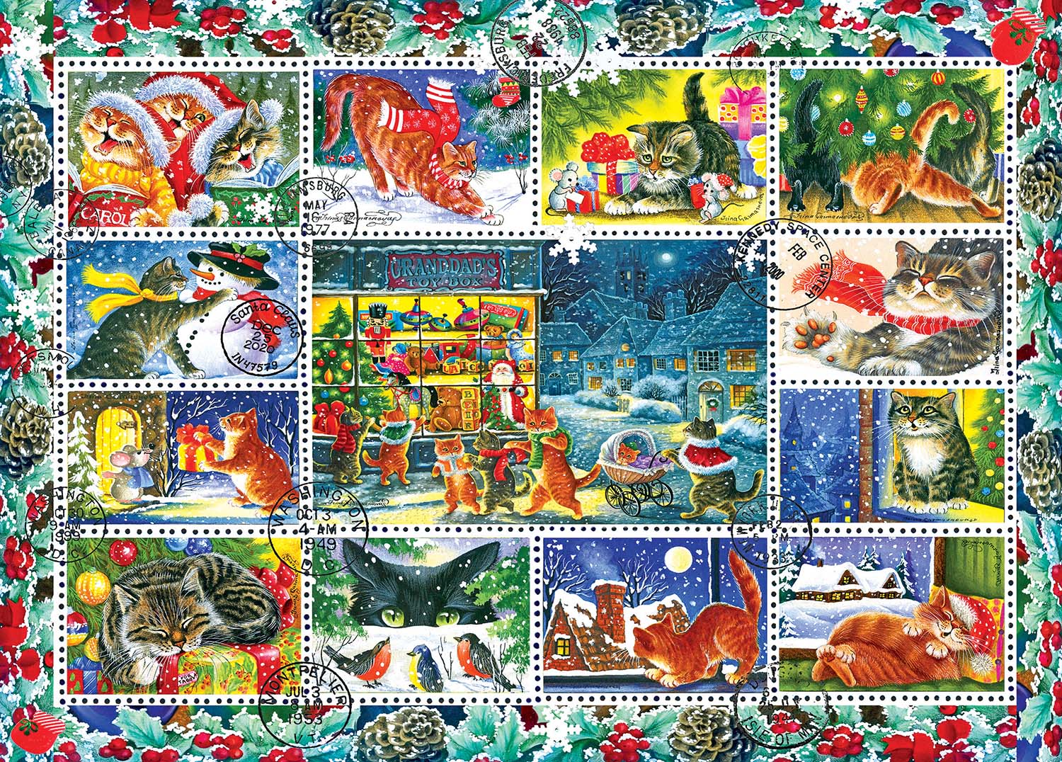 Christmas Cat Stamp Collection Cats Jigsaw Puzzle