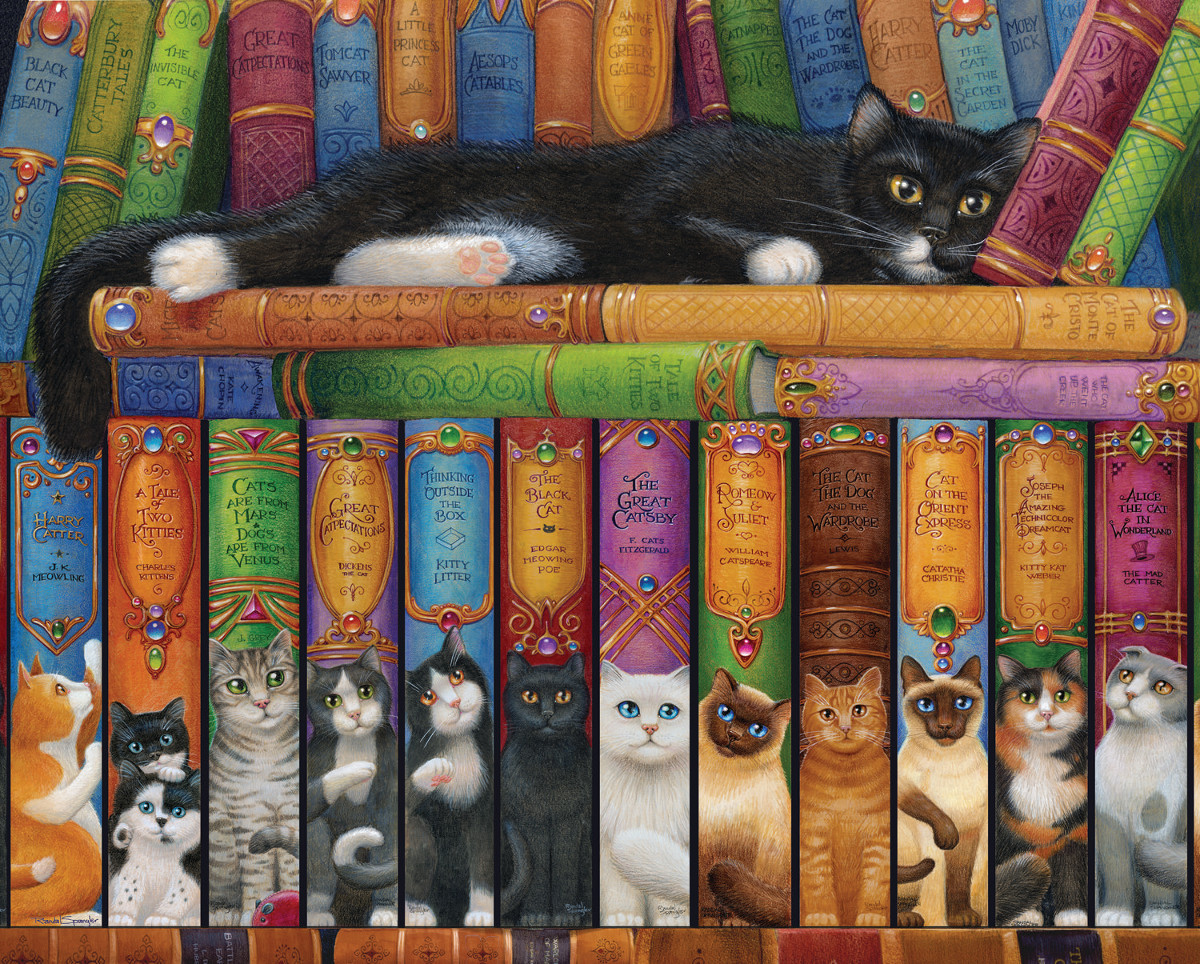 Cat Bookshelf - Scratch and Dent Cats Jigsaw Puzzle