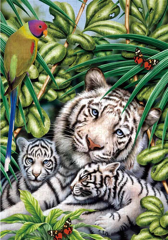 White Tiger Family 2 Big Cats Jigsaw Puzzle