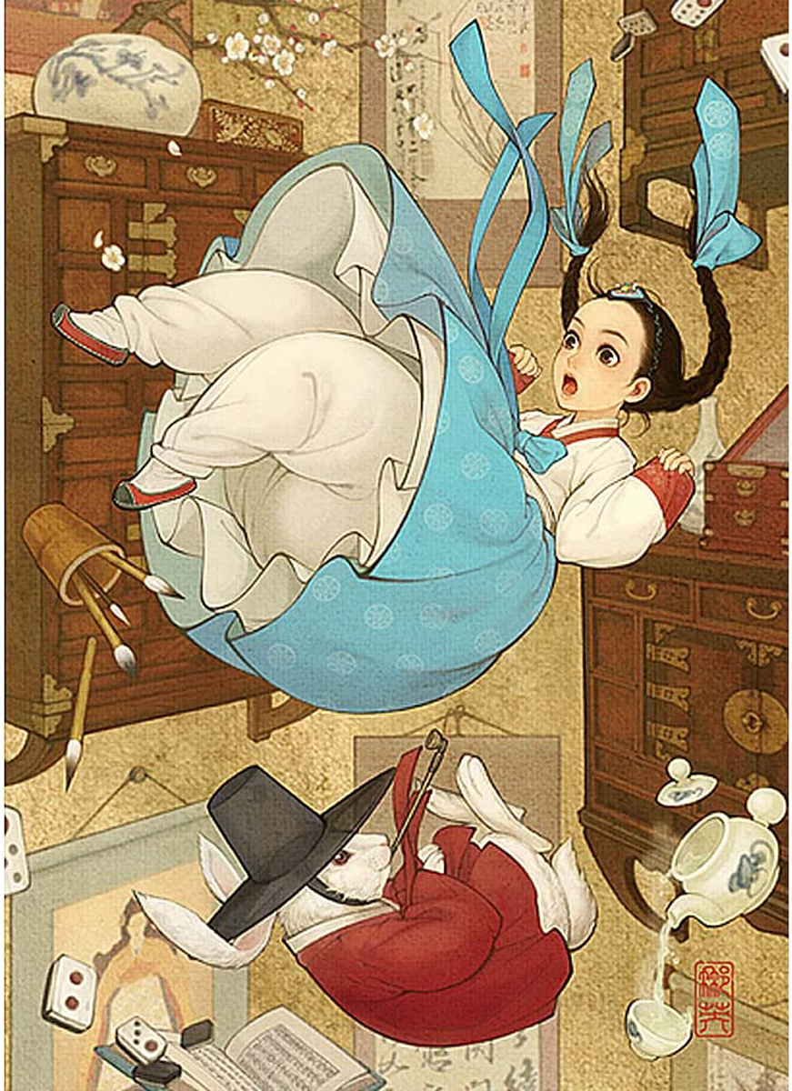 Rabbit And Alice Cartoons Jigsaw Puzzle