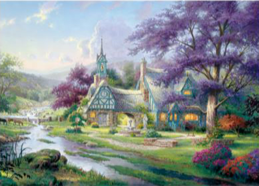 House With Clock Tower Religious Glow in the Dark Puzzle