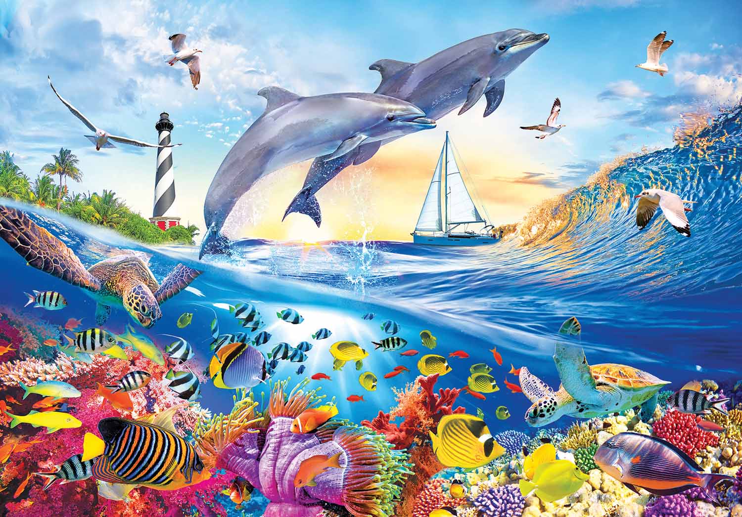 Playful Summer Dolphins Sea Life Jigsaw Puzzle