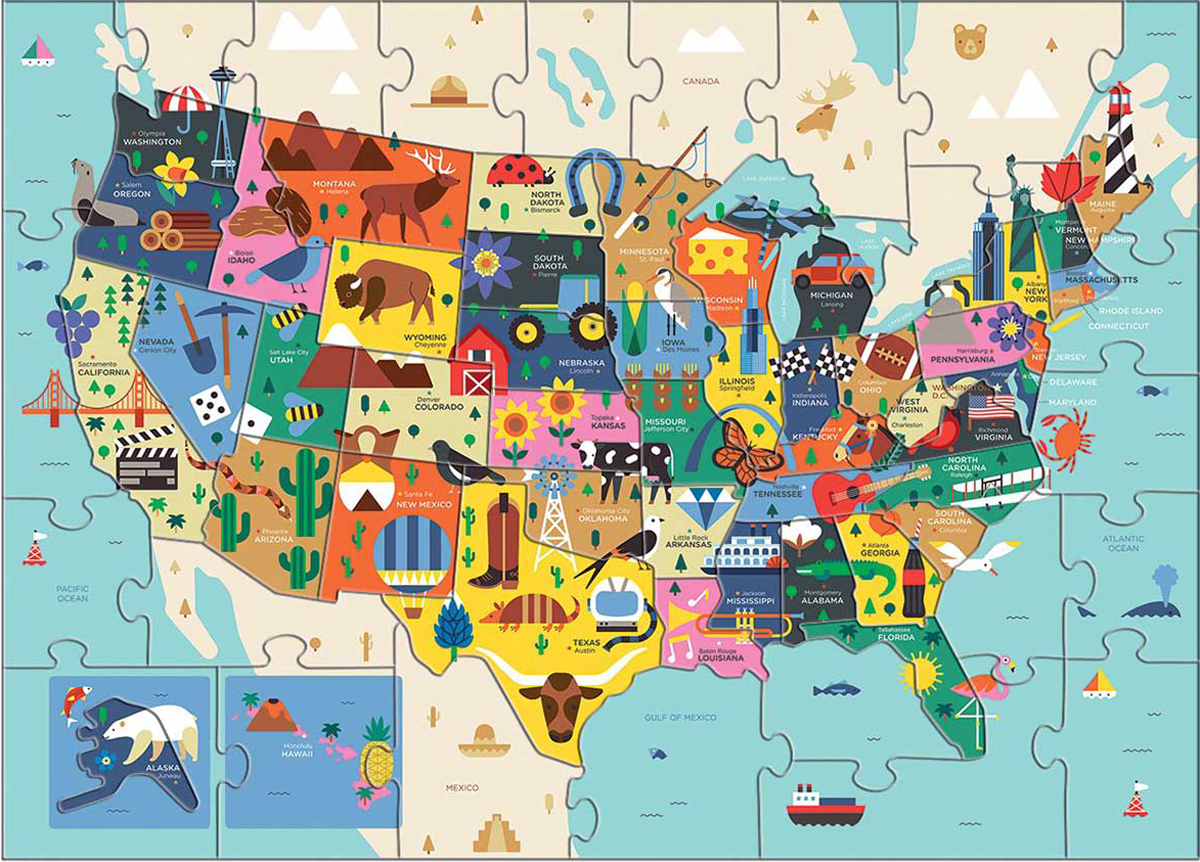 Map of the U.S.A. Educational Jigsaw Puzzle