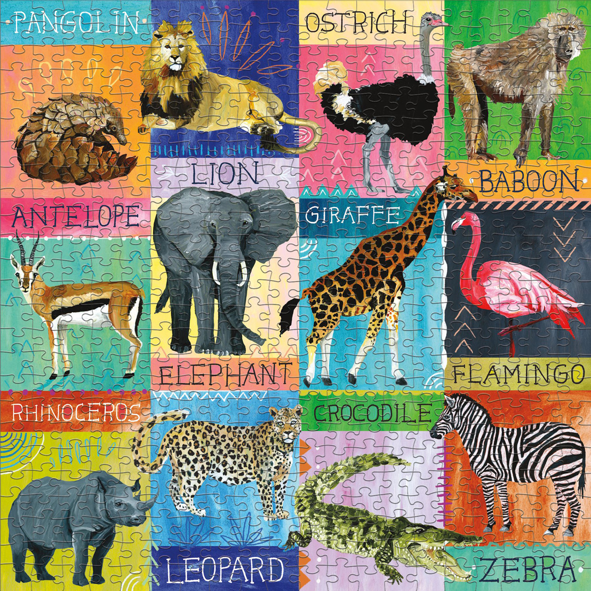 Painted Safari Family Puzzle Jungle Animals Jigsaw Puzzle