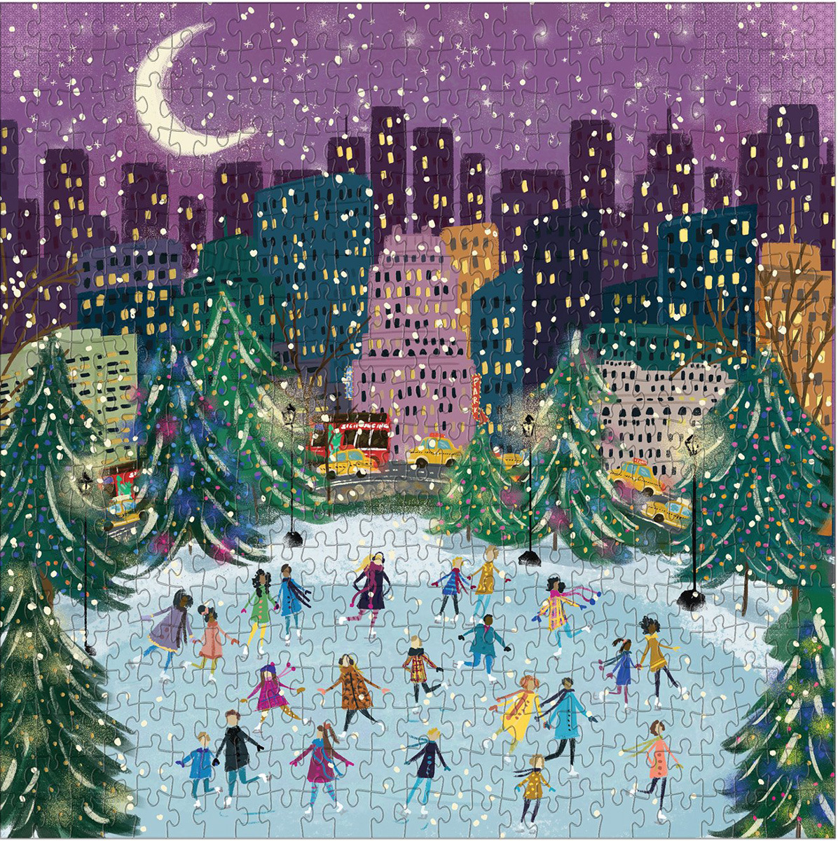 Merry Moonlight Skaters Foil Puzzle Winter Glitter / Shimmer / Foil Puzzles