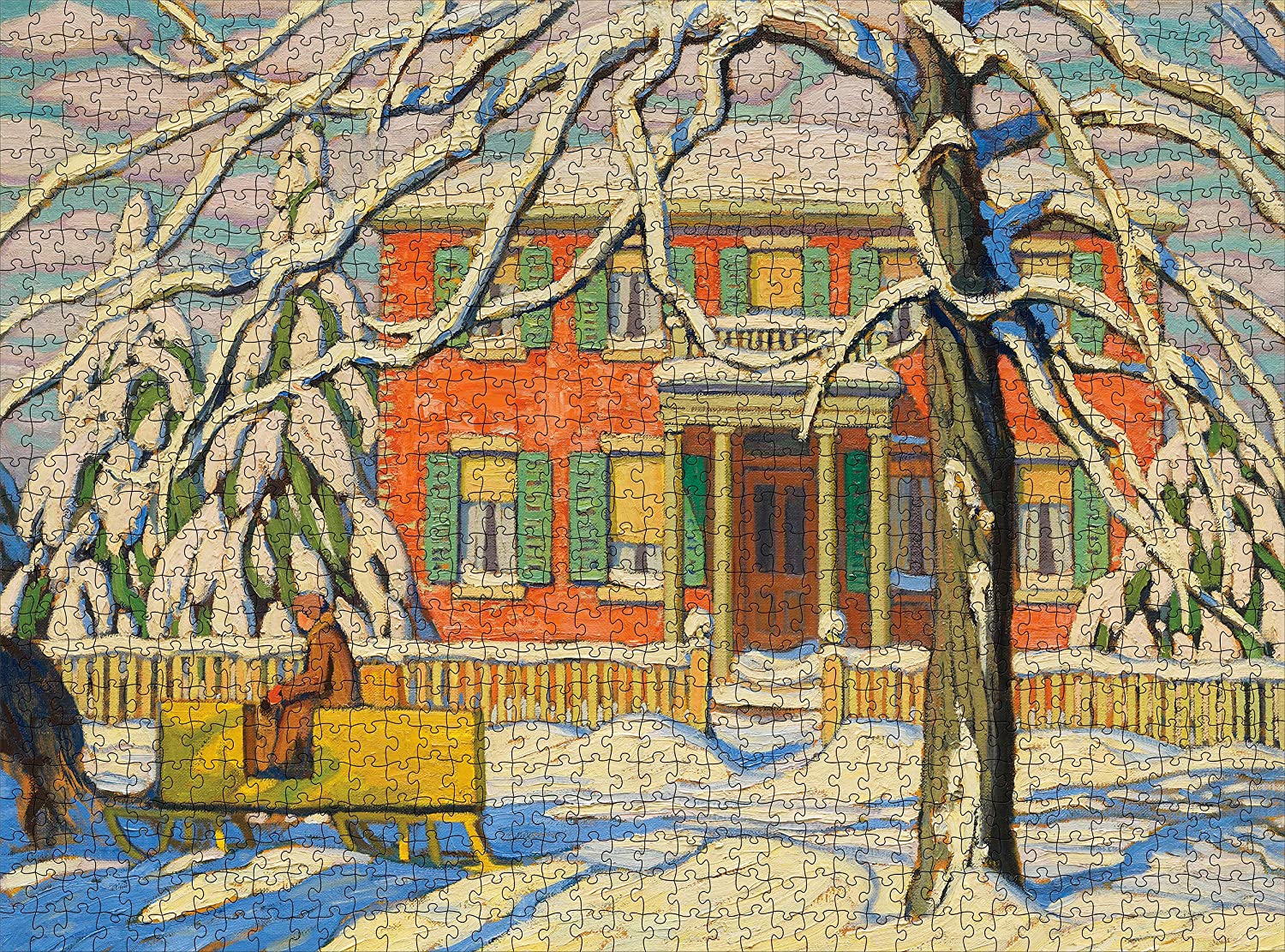Red House and Yellow Sleigh Winter Jigsaw Puzzle