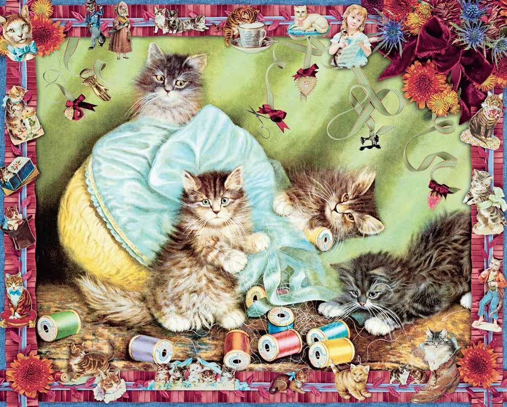 Cynthia Hart's Victoriana Cats: Sewing with Kittens  Cats Jigsaw Puzzle