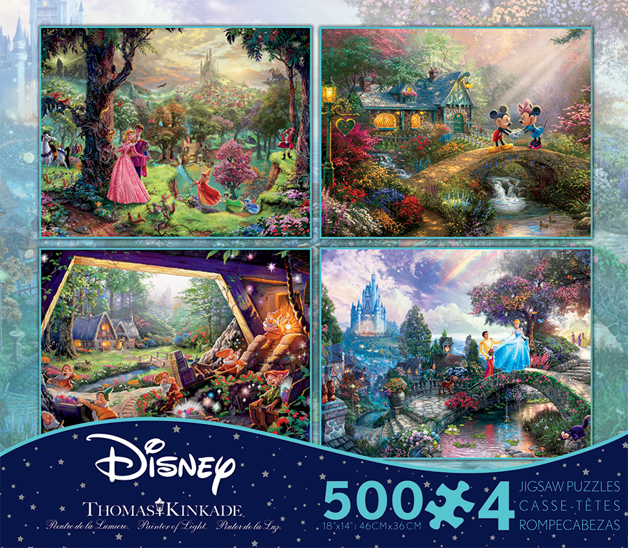 Disney Thomas Kinkade 4-In-1 Multi-Pack 500 pieces Jigsaw Puzzle Mermaid Lion 