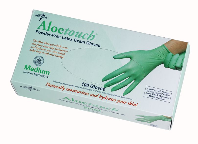 Medium Healthline GN34 Aloe Vera Coated Powder Free Green Latex Disposable Gloves Pack of 100 