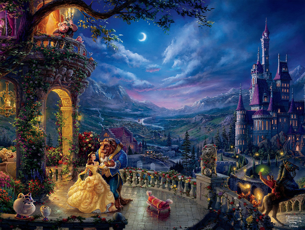 Thomas Kinkade Disney - Beauty and the Beast Dancing in the Moonlight - Scratch and Dent Disney Jigsaw Puzzle