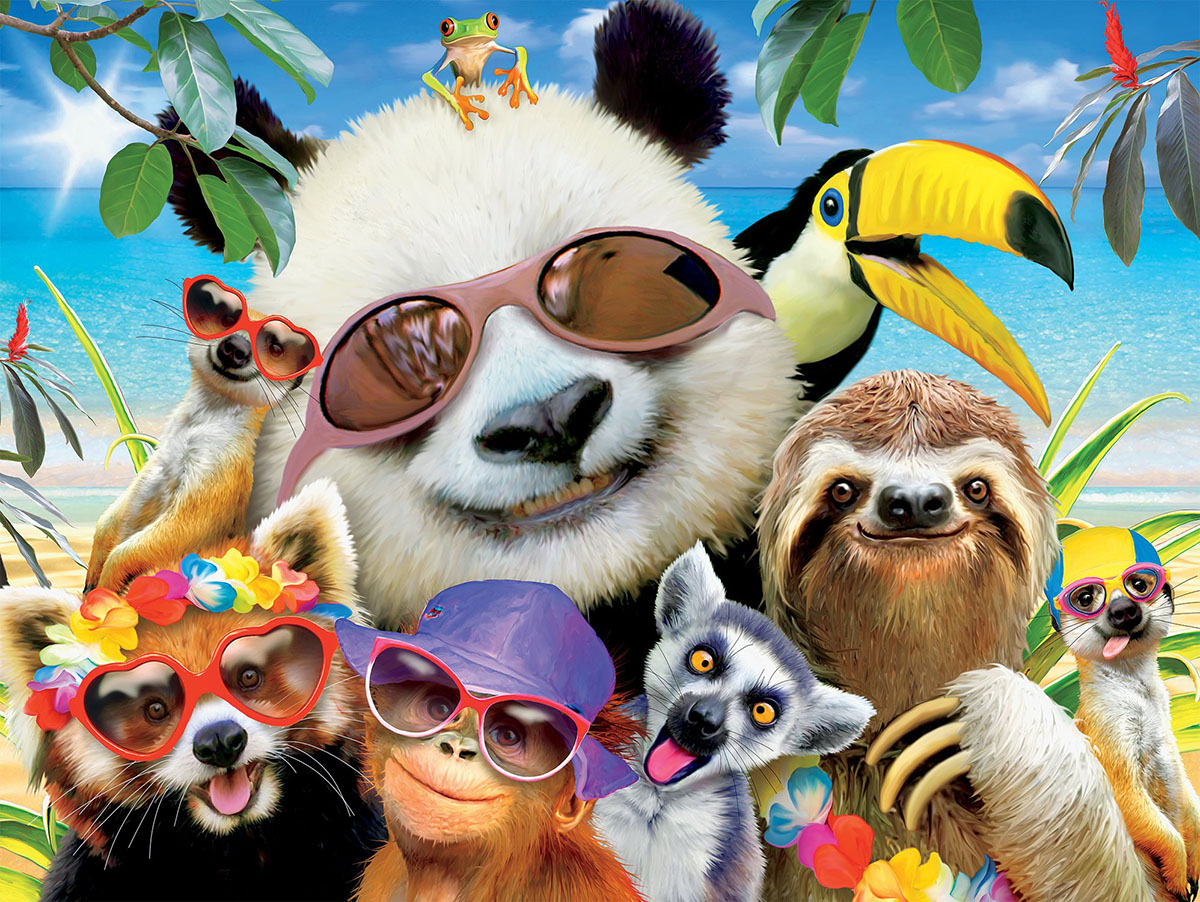 Beach Party Panda (Selfies) - Scratch and Dent Animals Jigsaw Puzzle