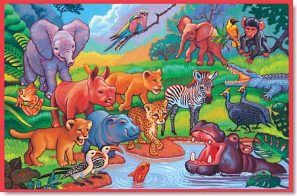 Story Time at the Waterpool Jungle Animals Jigsaw Puzzle