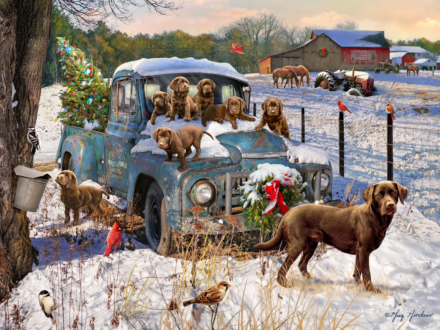 Christmas Puppies  Countryside Jigsaw Puzzle
