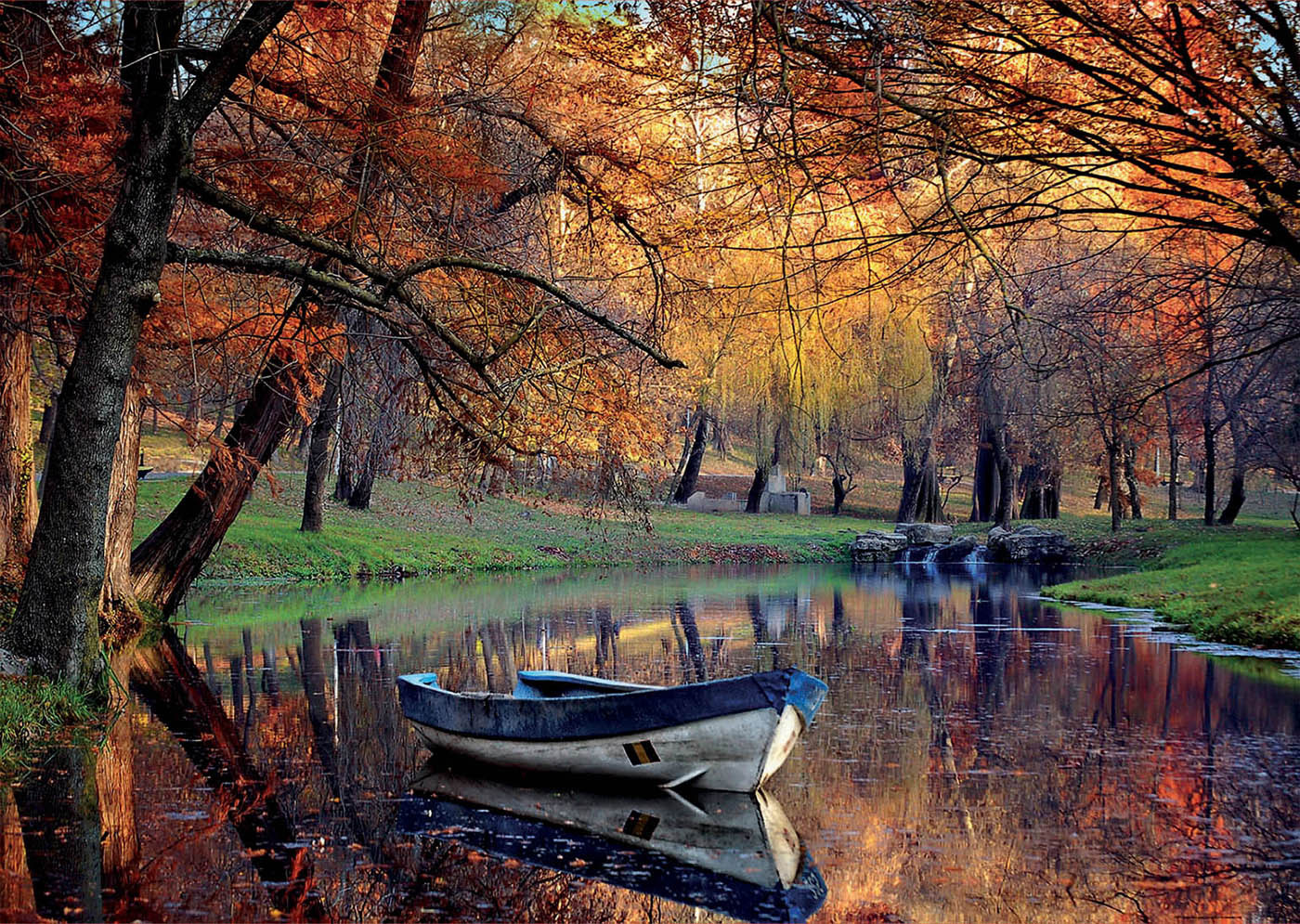 Boat On The Lake - Scratch and Dent Fall Jigsaw Puzzle