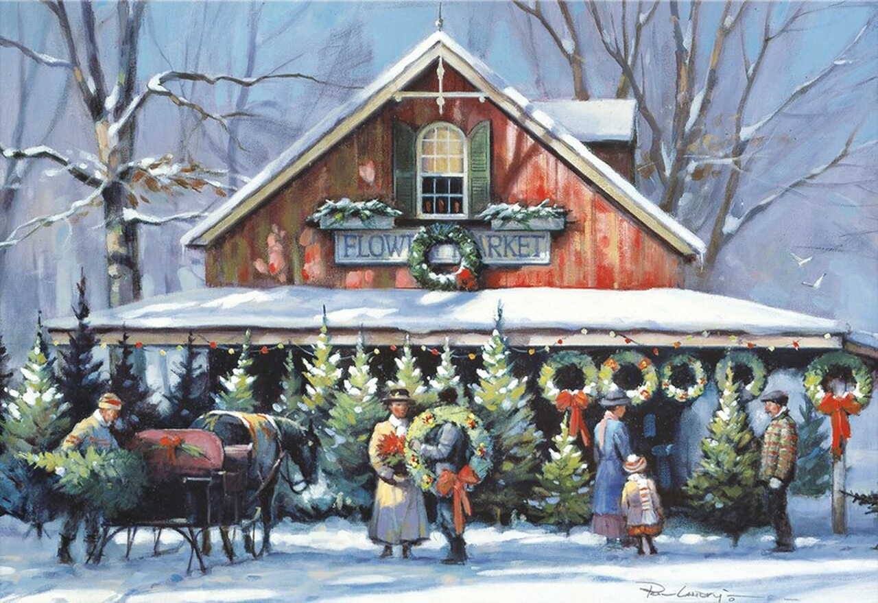 Christmas At The Flower Market People Jigsaw Puzzle