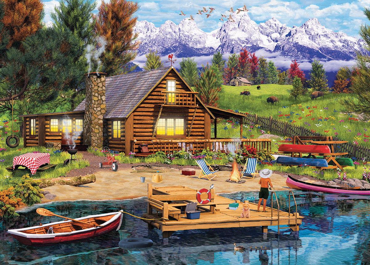 Grand Teton Cabin Mountain Jigsaw Puzzle