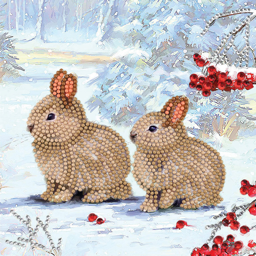 Winter Bunnies Crystal Art Card Kit
