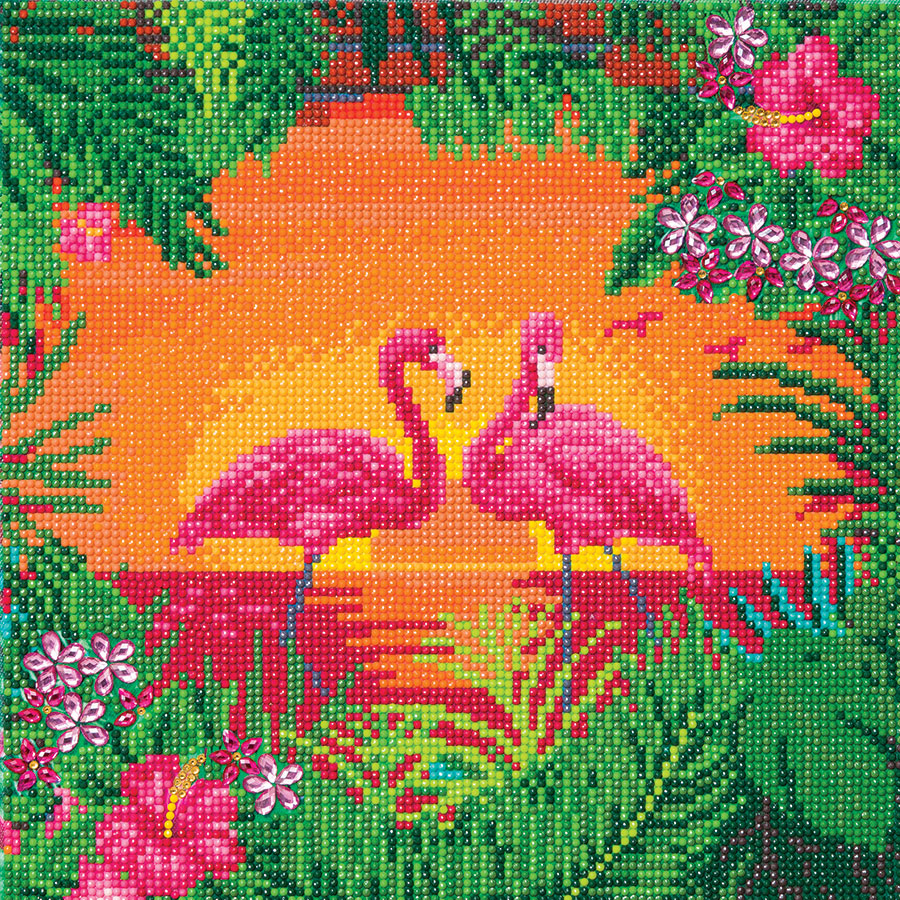 Fancy Flamingoes Crystal Art Medium Framed Kit