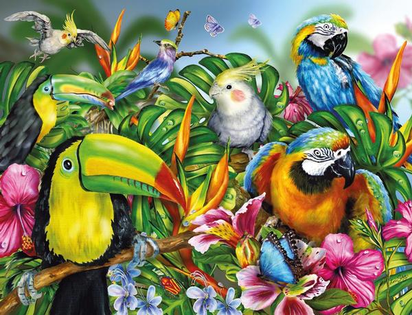 Tropical Birds - Scratch and Dent, 2000 Pieces, Ravensburger | Puzzle ...