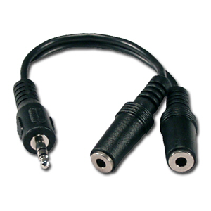 Extension Y Splitter Cable, 4-Conductor, 3.5mm Male to Female x 2, 6" Color: Black
