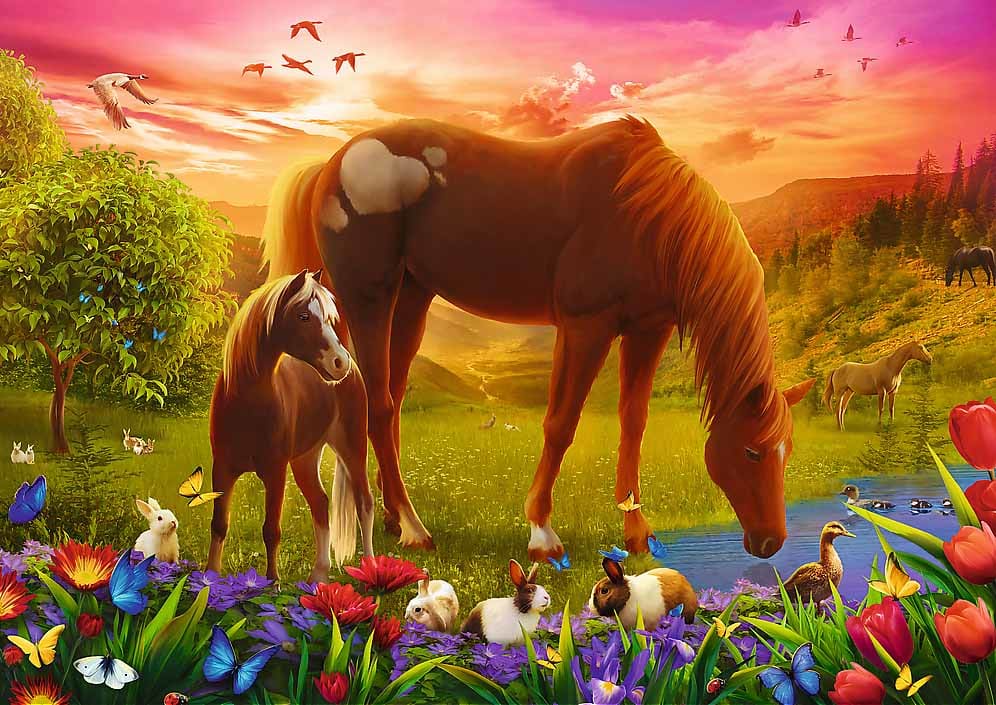 Family of Horses Farm Animal