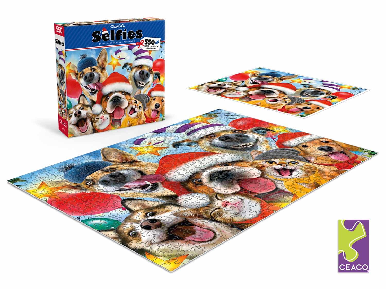 Cats and Dogs Selfies Christmas - 550 Piece Jigsaw Puzzle by