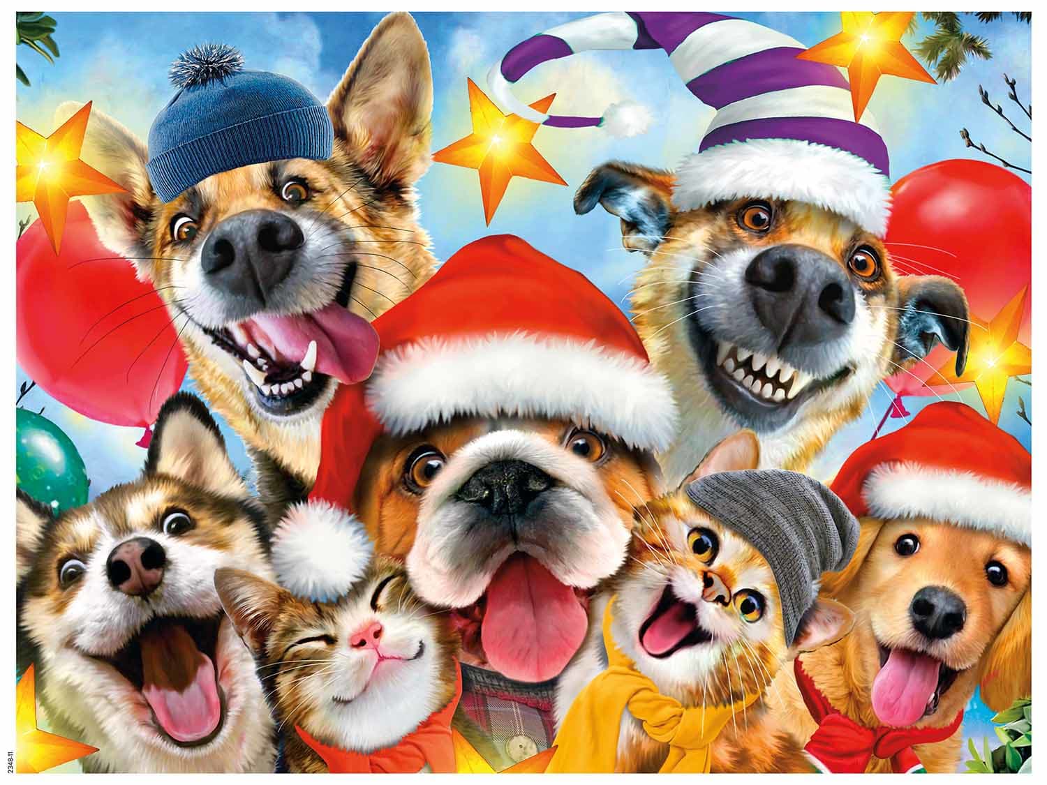 猫千代　0508 Cats and Dogs Selfies Christmas - 550 Piece Jigsaw Puzzle by