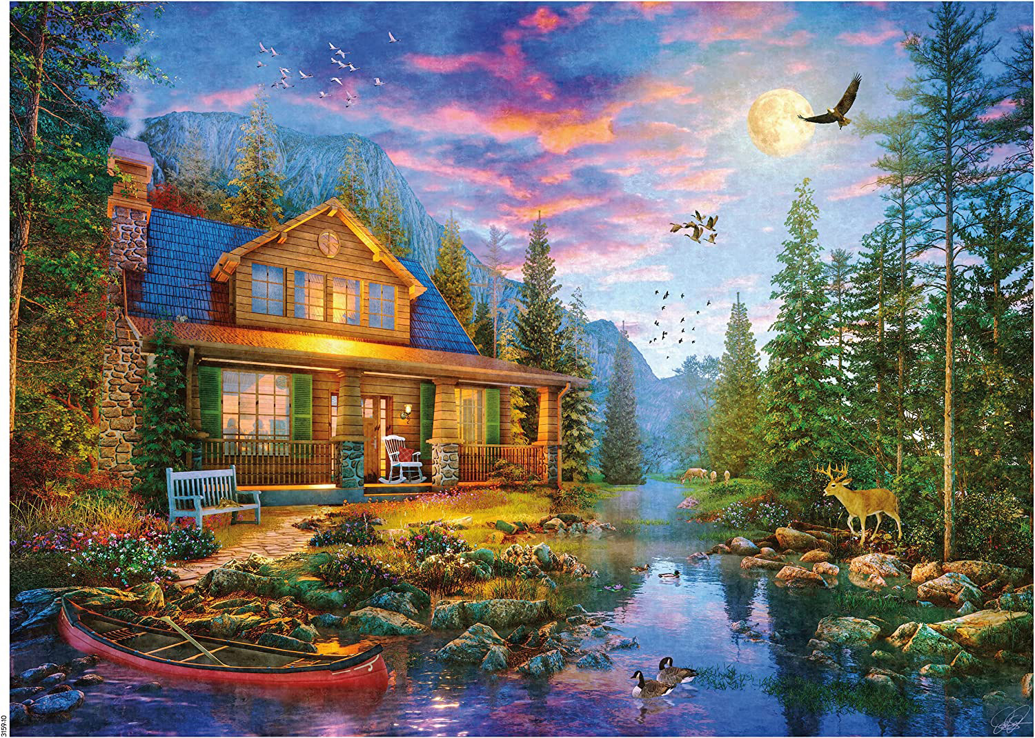 Weekend Retreat Sunset Fishing 1000 Piece Ceaco Jigsaw Puzzle + Bonus  Poster