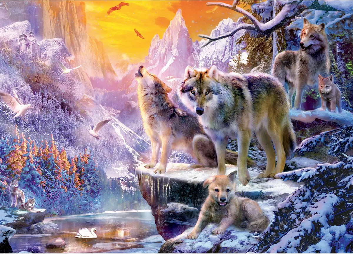 Winter Wolf Family Mountain Jigsaw Puzzle