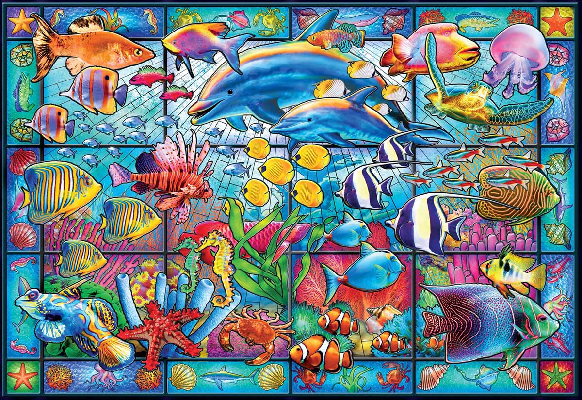Stained Glass Aquarium - Scratch and Dent Sea Life Jigsaw Puzzle