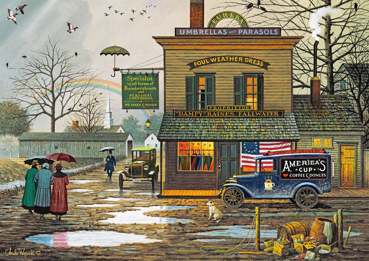 Dampy Donuts on a Dreary Day - Scratch and Dent Americana Jigsaw Puzzle