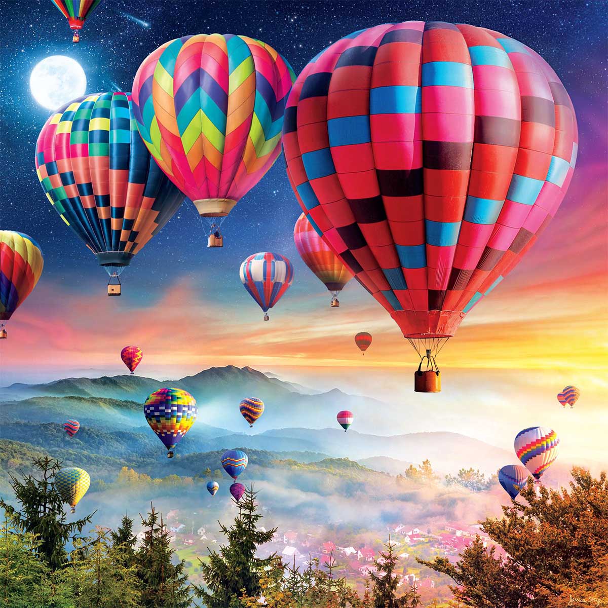 Flight at Dusk Hot Air Balloon Jigsaw Puzzle